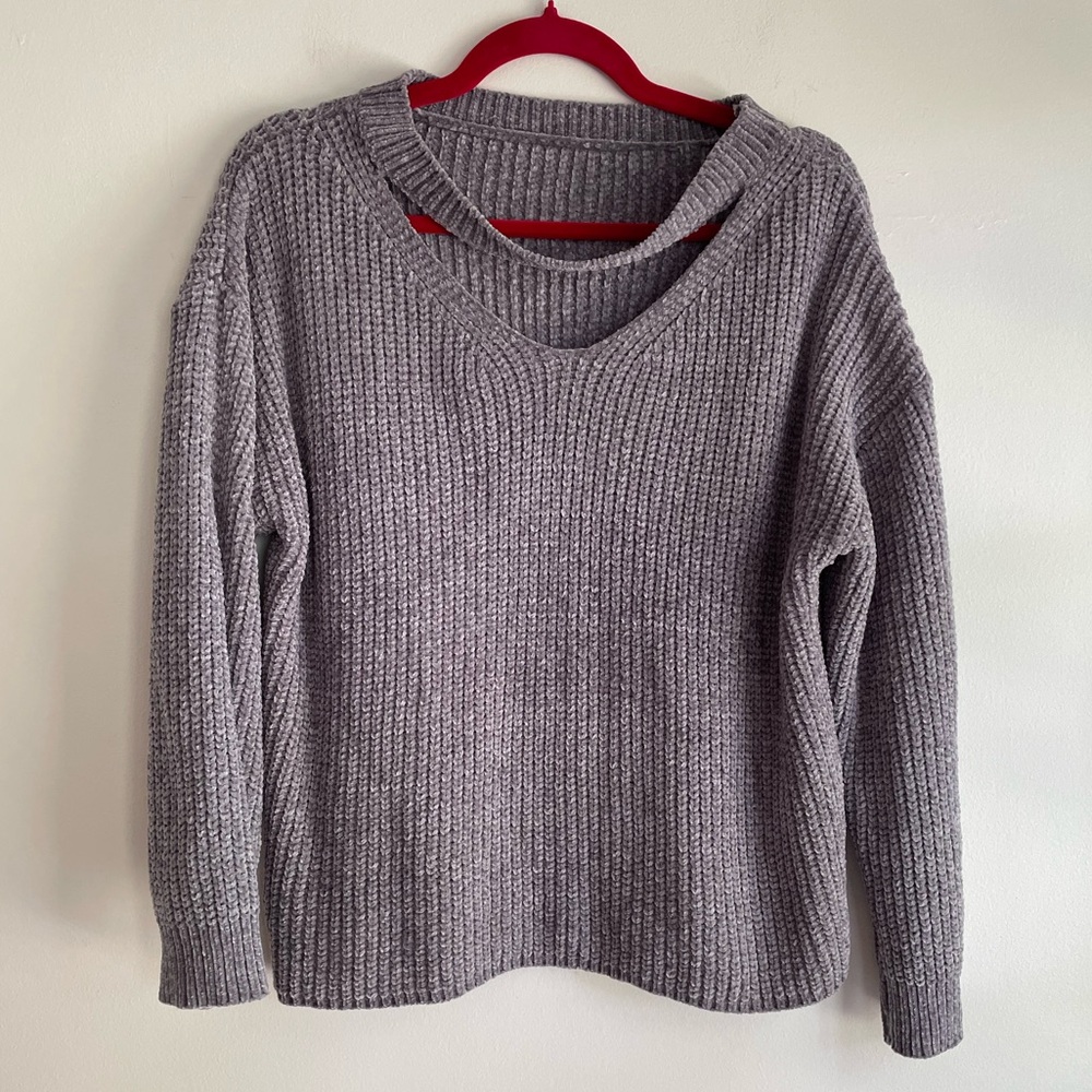 Boxy Deconstructed Neck Chenille Sweater